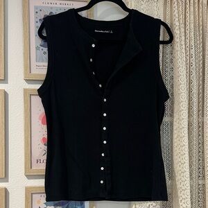 Abercrombie & Fitch Black Button Down Sleeveless Shirt